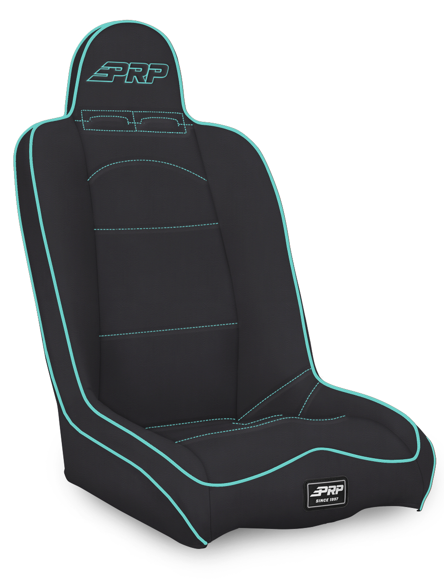 Daily Driver High Back Suspension Seat Black and Teal Vinyl PRP Seats