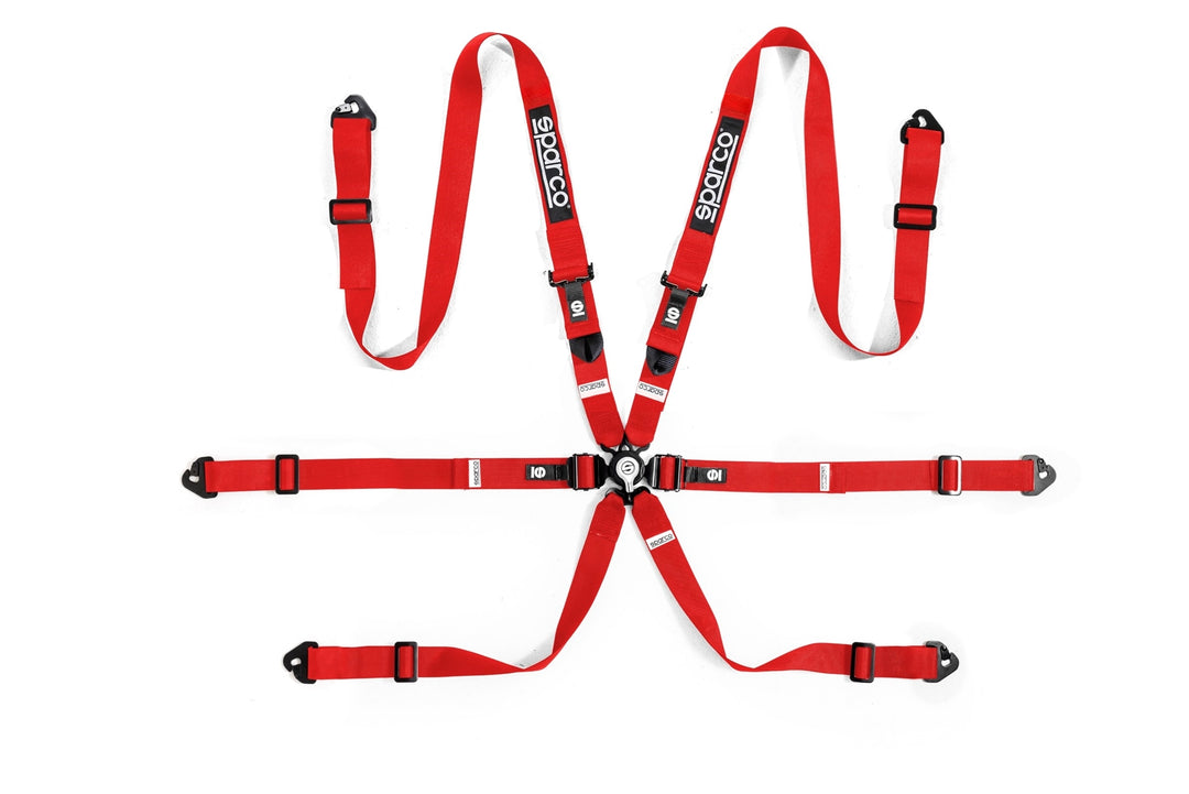 Sparco Comp H-2 6PT Steel Pull-Down 2" Harness - Red