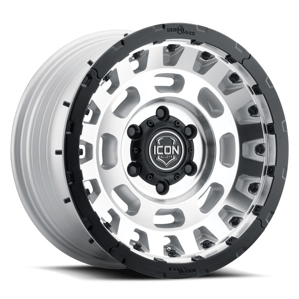 ICON Alloys Hammer Pro Silver Machined 17x8.5 6x135 6mm Offset 5" BS (21017856350SM)