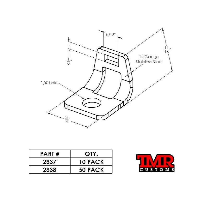 TMR Customs Stainless Steel Bolt On Zip Tie Tab/Cable Tie Tab - 50 Pack
