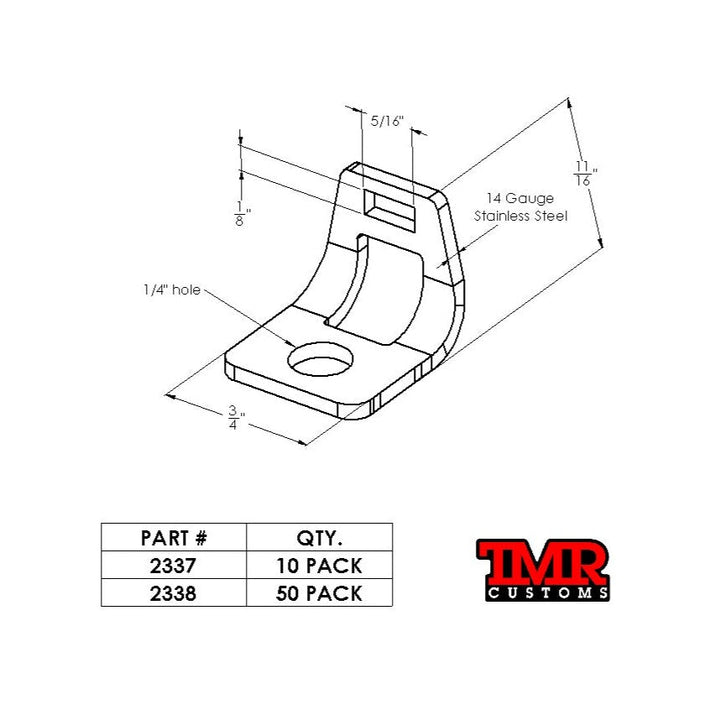 TMR Customs Stainless Steel Bolt On Zip Tie Tab/Cable Tie Tab - 50 Pack