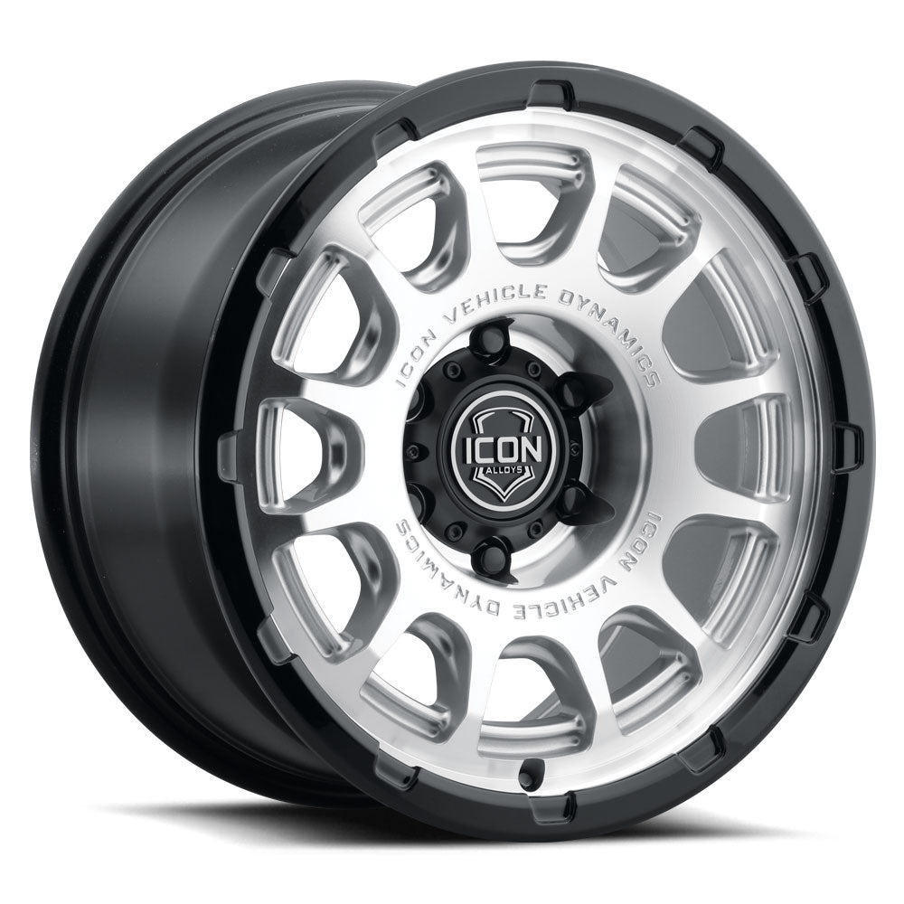 ICON Alloys Rancho Silver Machined w/ Gloss Black Lip 17x8.5 6x5.5 0mm Offset 4.75" BS