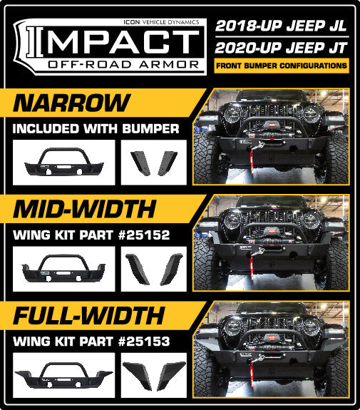 ICON Impact Armor '18-Up JL & '20-Up JT Wrangler Full Mid Bumper Wing Kit Front (25152)