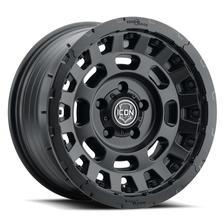 ICON Alloys Hammer Pro Satin Black 17x8.5 5x5 -6mm Offset 4.5" BS (21017857345SB)