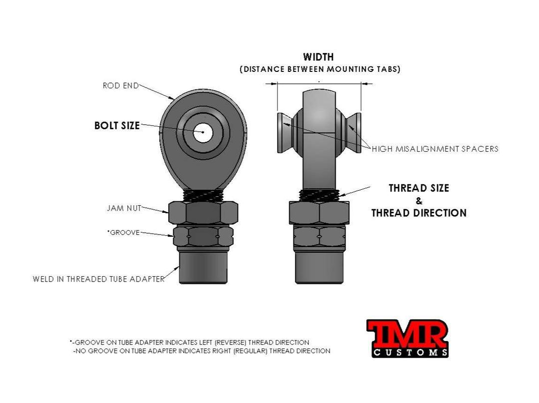 TMR Customs 1-1/4” FK Rod End (Heim Joint) Package with Hex Tube Adapter