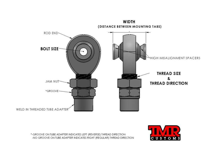 TMR Customs 3/4" Rod End (Heim Joint) Package with Hex Tube Adapter