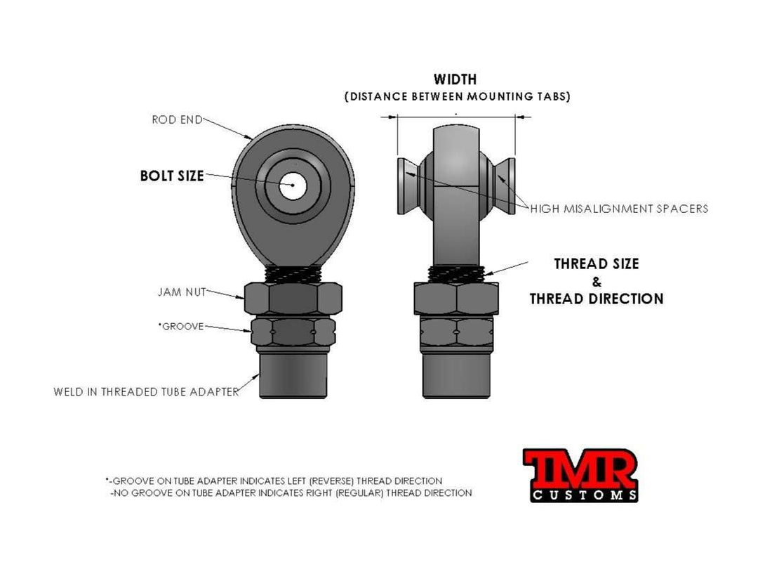 TMR Customs 7/8” Rod End (Heim Joint) Package with Hex Tube Adapter