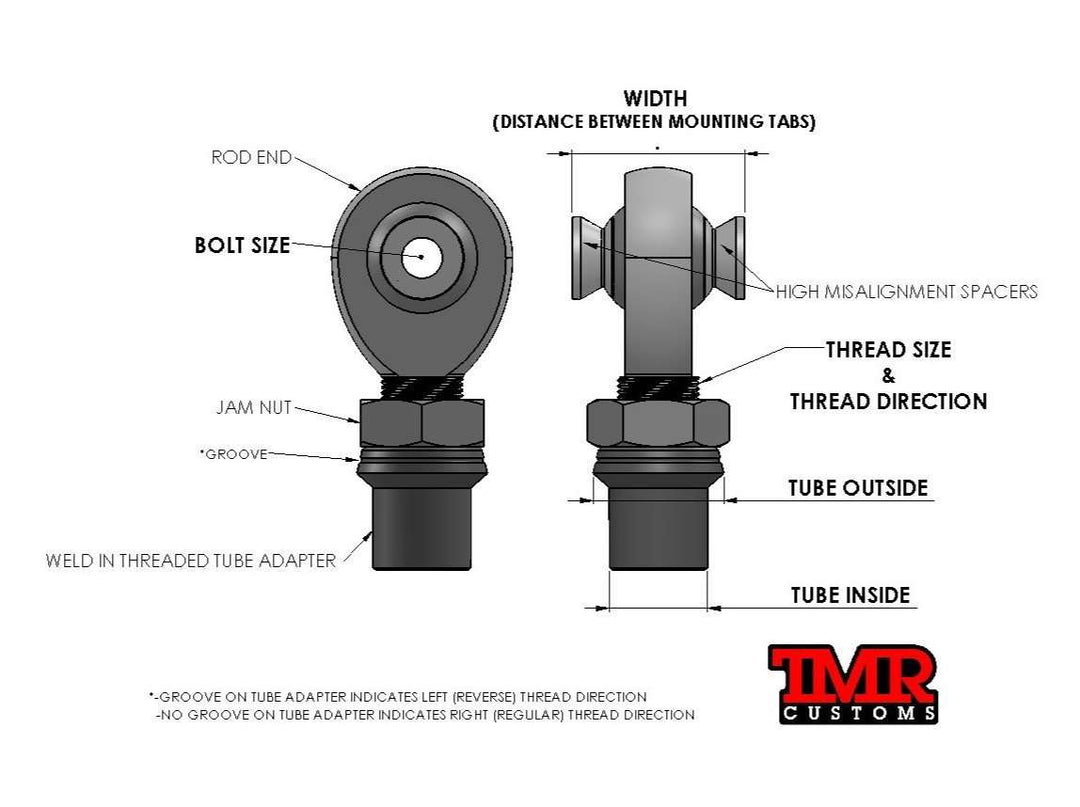 TMR Customs 1-1/4” FK Rod End (Heim Joint) Package with Round Tube Adapter