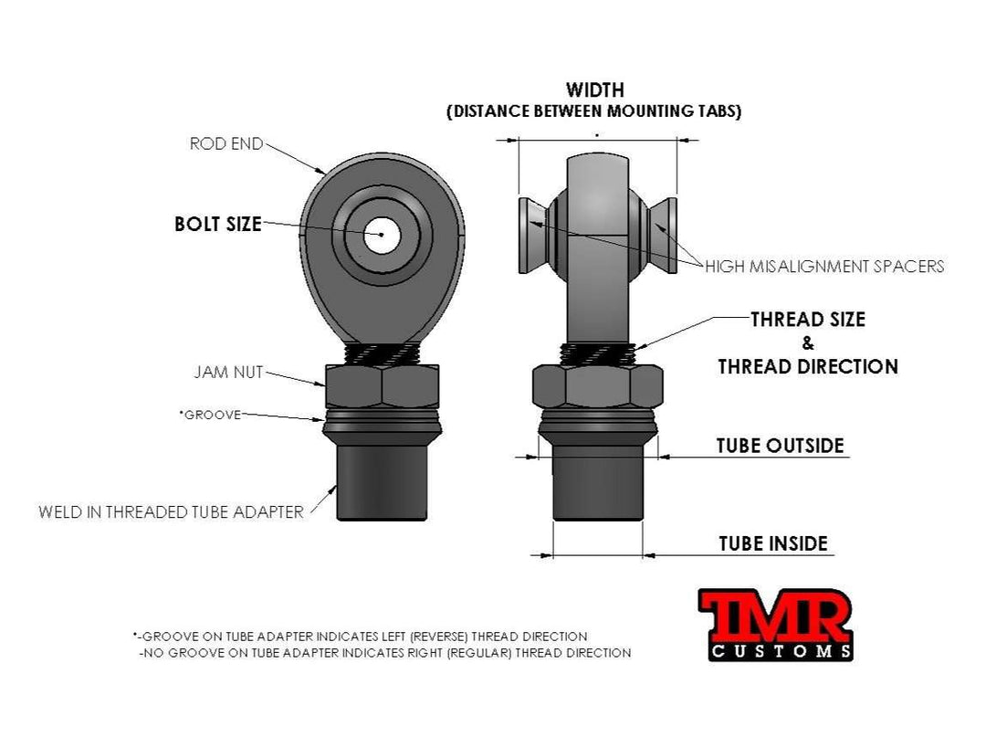 TMR Customs 7/8” FK Rod End (Heim Joint) Package with Round Tube Adapter
