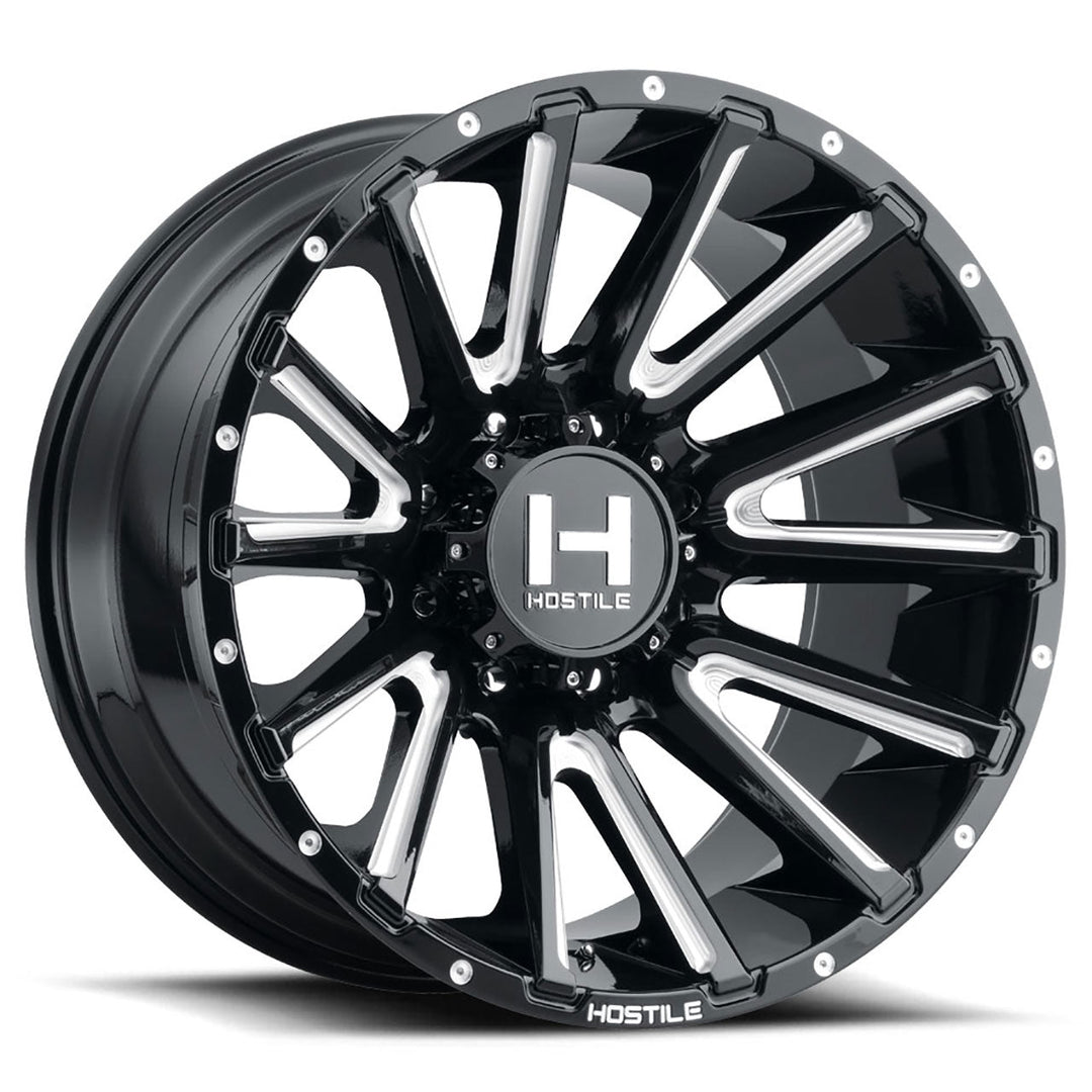 Hostile H123 Typhoon | 24x12 | 8 On 180 | Offset -44 | Gloss Black with Mill Cut Details | SKU H123-2412818047B