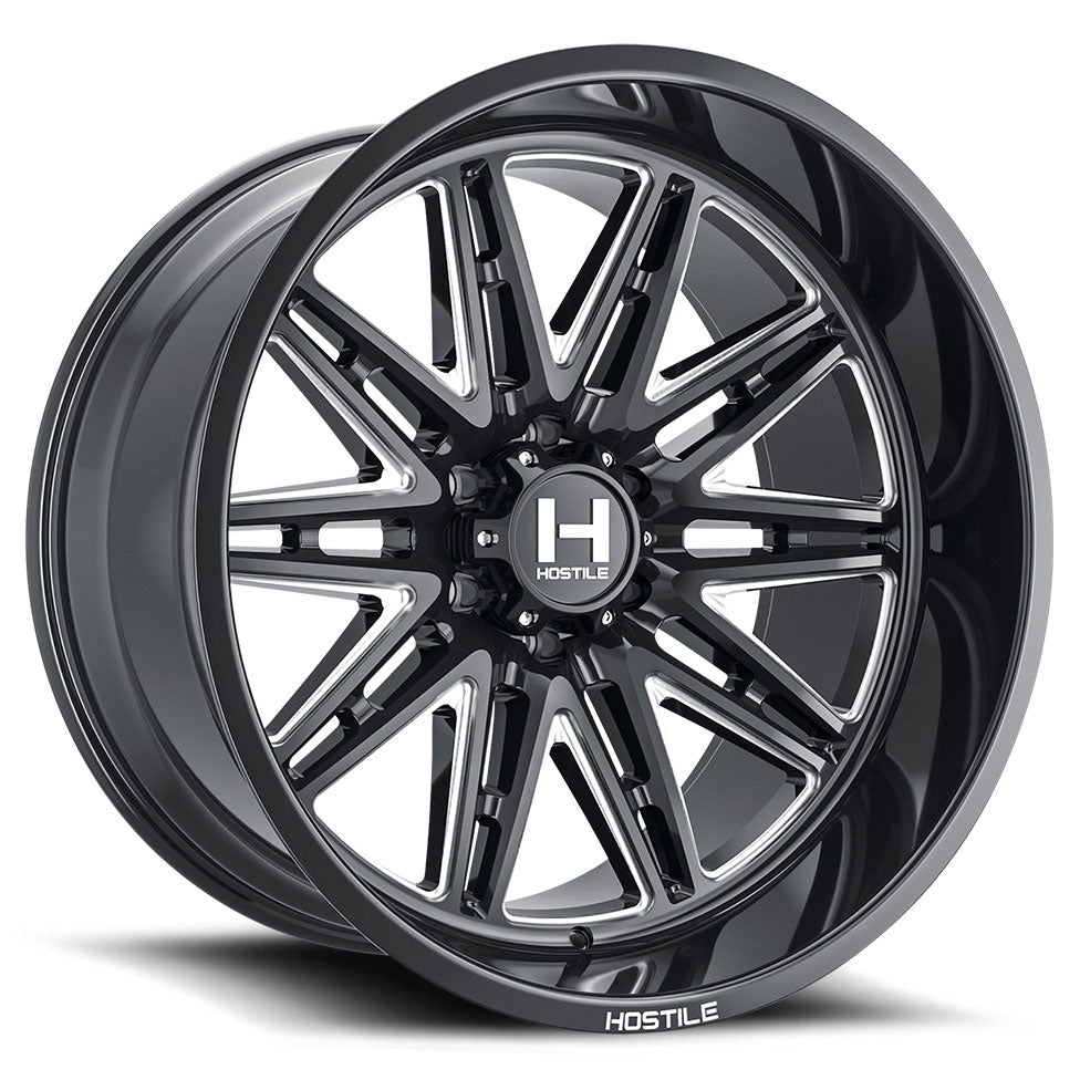Hostile H126 Maniac | 22x10 | 8 On 165.1 | Offset -25 | Gloss Black with Mill Cut Details | SKU H126-2210816545B