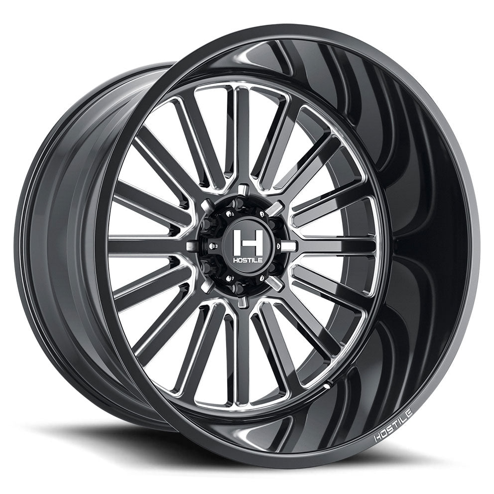Hostile H127 Titan | 22x10 | 8 On 180 | Offset -25 | Gloss Black with Mill Cut Details | SKU H127-2210818045B