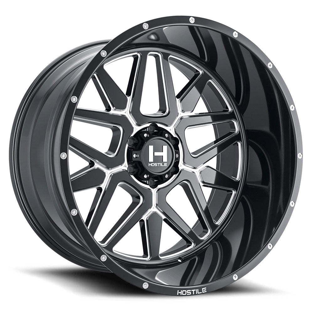 Hostile H128 Diablo | 20x9 | 8 On 180 | Offset 12 | Gloss Black with Mill Cut Details | SKU H128-2090818055B