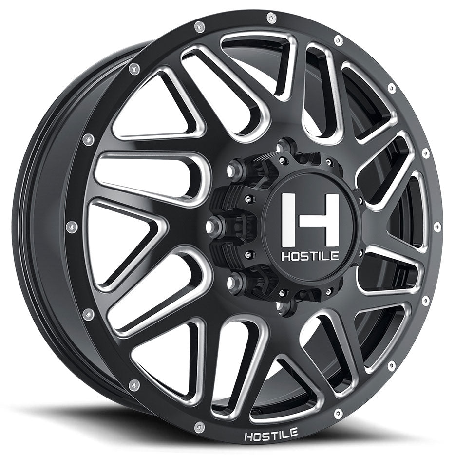 Hostile H401 Sprocket-F | 22x8.25 | 8 On 165.1 | Offset 123 | Gloss Black with Mill Cut Details | SKU H401-22828165+123B