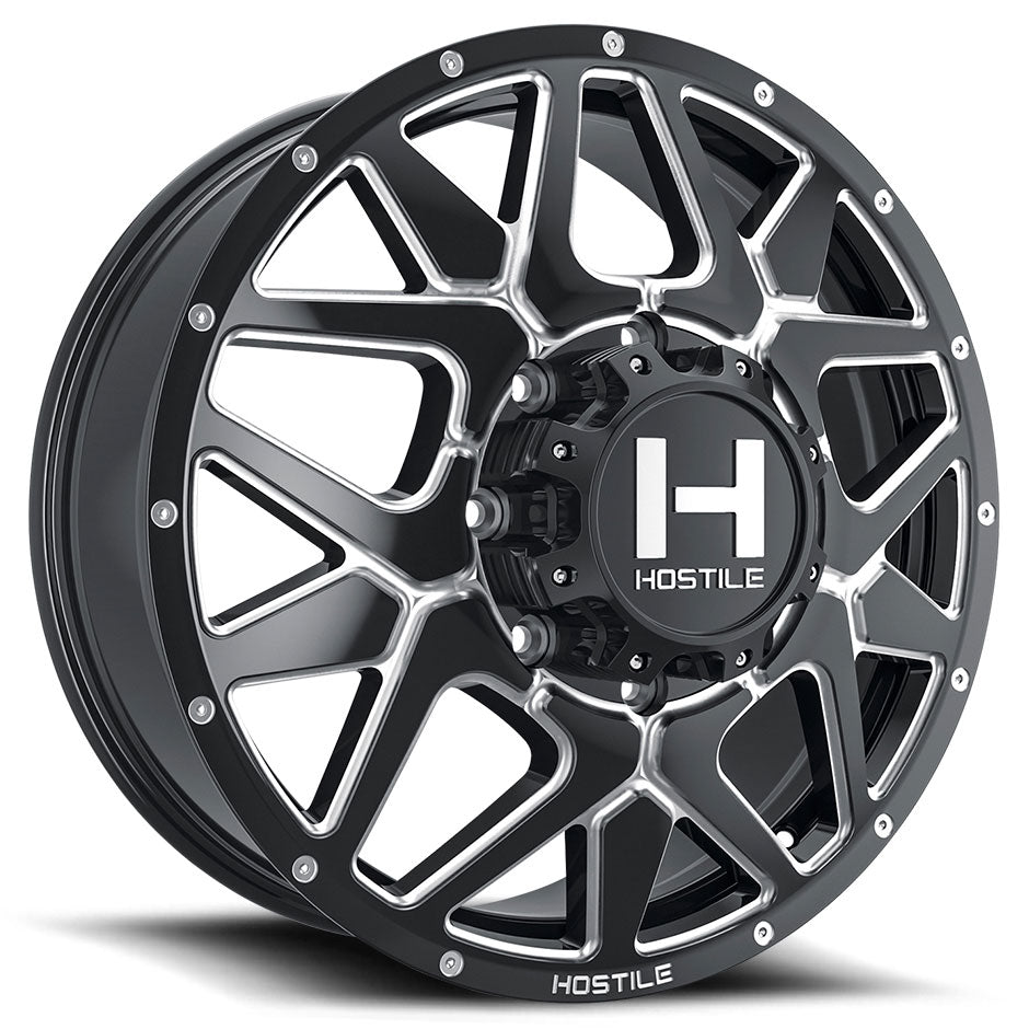 Hostile H402 Diablo-F | 22x8.25 | 8 On 165.1 | Offset 123 | Gloss Black with Mill Cut Details | SKU H402-22828165+123B