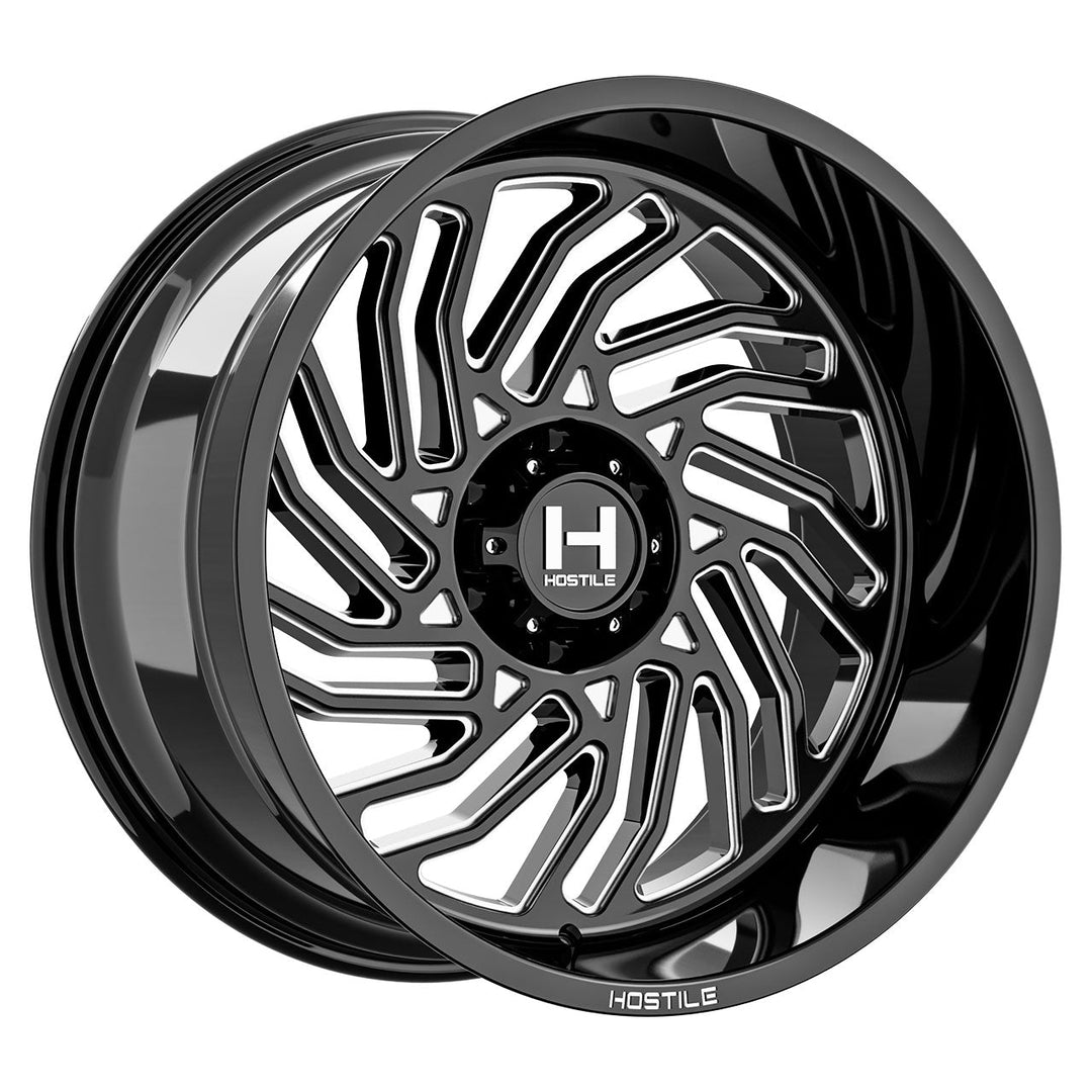 Hostile H140 Twister | 22x10 | 8 On 170 | Offset -25 | Gloss Black with Mill Cut Details | SKU H140-2210817045B