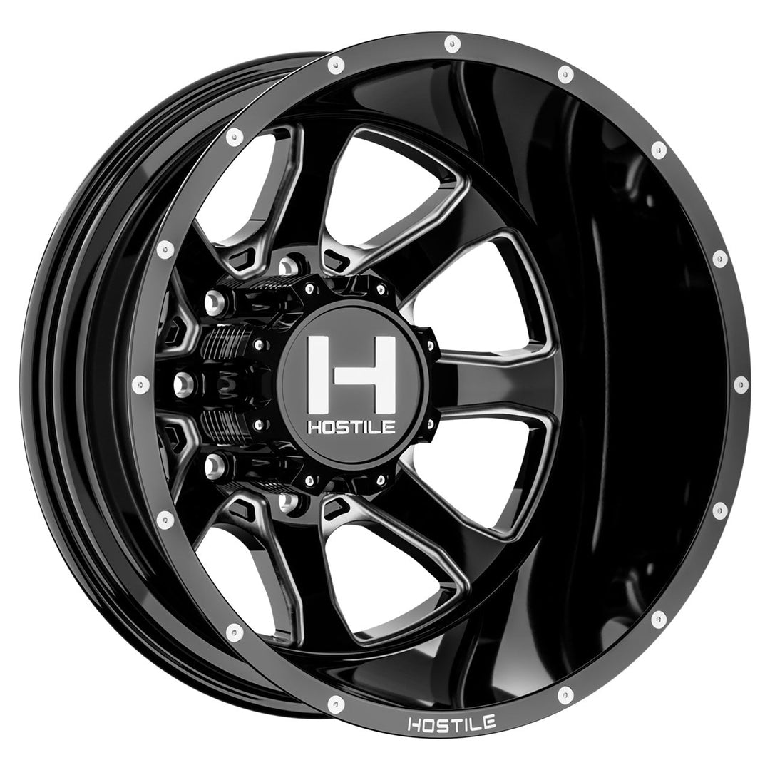 Hostile H403 Kodiak-R | 22x8.25 | 8 On 165.1 | Offset -221 | Gloss Black with Mill Cut Details | SKU H403-22828165-221B
