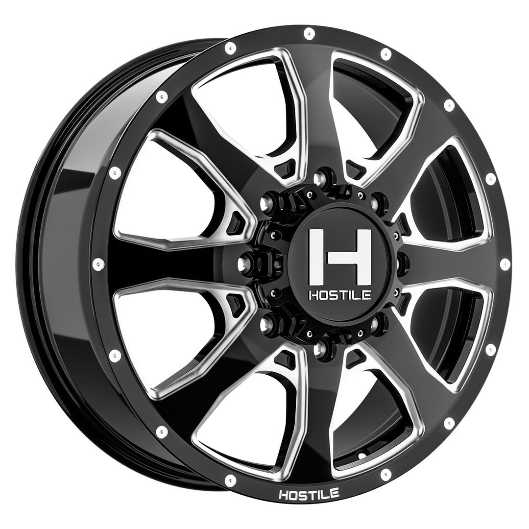 Hostile H403 Kodiak-F | 22x8.25 | 8 On 165.1 | Offset 123 | Gloss Black with Mill Cut Details | SKU H403-22828165+123B