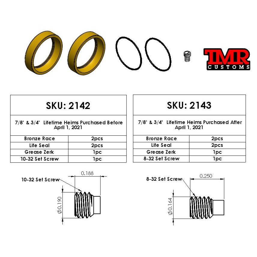 TMR Customs 7/8" Lifetime Heim Replacement Master Rebuild Kit 2142
