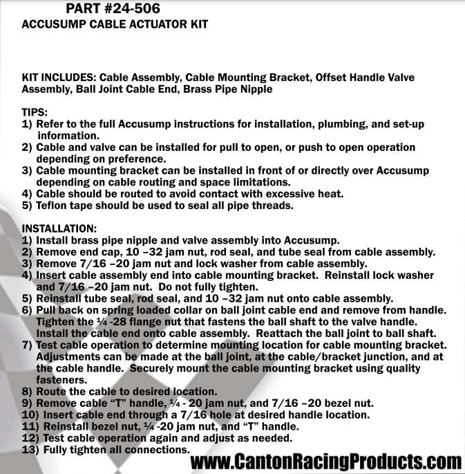 24-506 Accusump Manual Valve Cable Kit 6 Foot