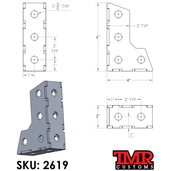 TMR Customs 90° Fabrication Square - 6" x 4" x 2"