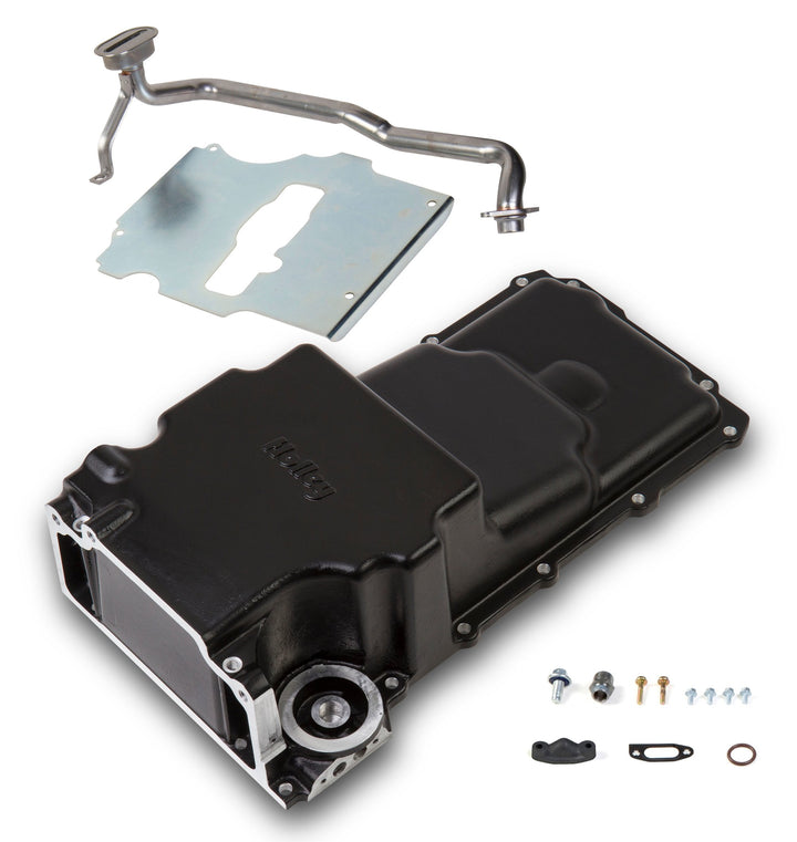 Holley GM LS Swap Oil Pan - Black - Additional Front Clearance | SKU 302-2BK