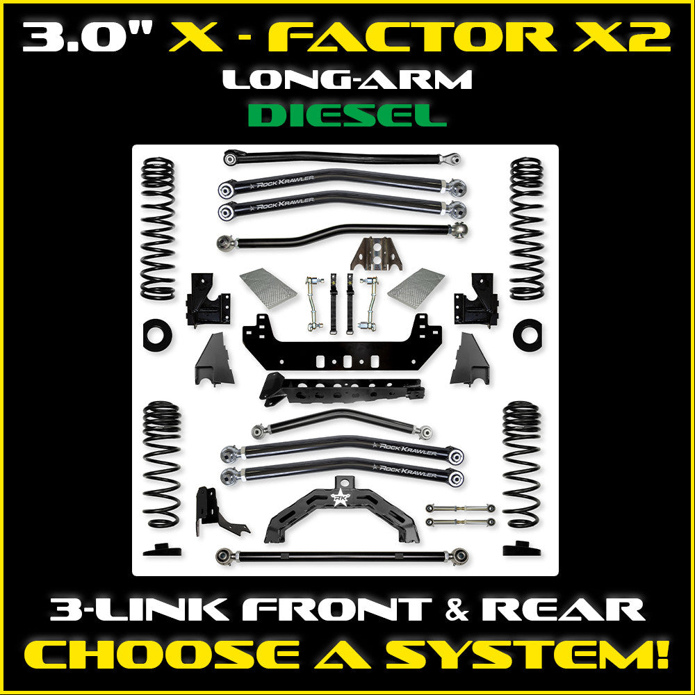 Rock Krawler 3.0 Inch X-Factor X2 Long Arm Lift Kit - 2020+ Gladiator JT - diesel kit