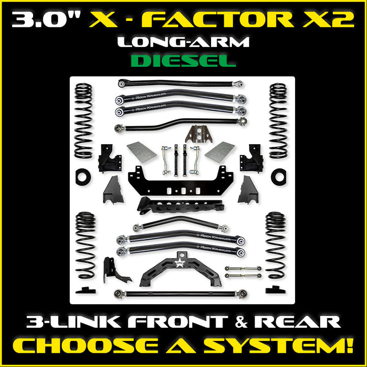 Rock Krawler 3.0 Inch X-Factor X2 Long Arm Lift Kit - 2020+ Gladiator JT - diesel kit