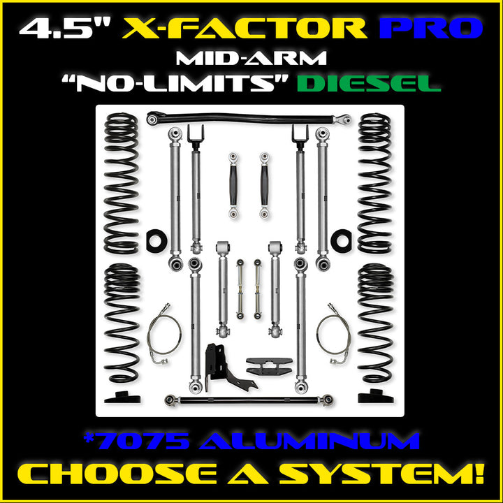 Rock Krawler 4.5 Inch X Factor Pro No Limits Mid Arm System - Gladiator JT - Diesel kit