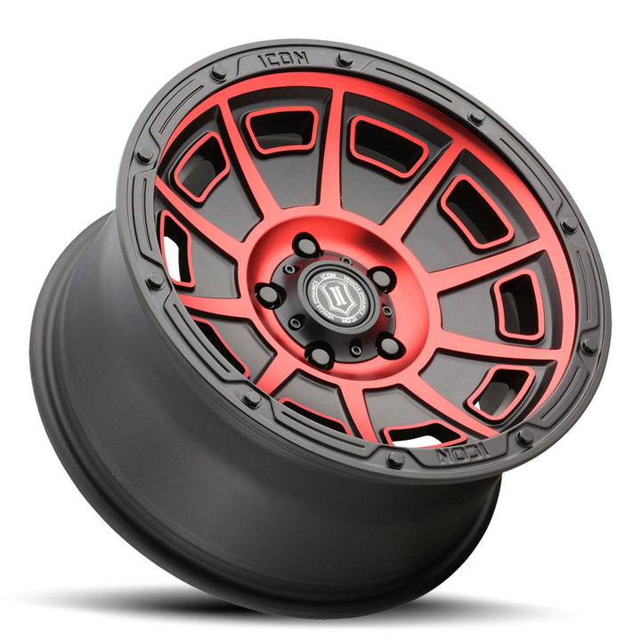 ICON Alloys Victory Satin Black w/Red 17x8.5 5x5 -6mm Offset 4.5" BS (3017857345SBRT)