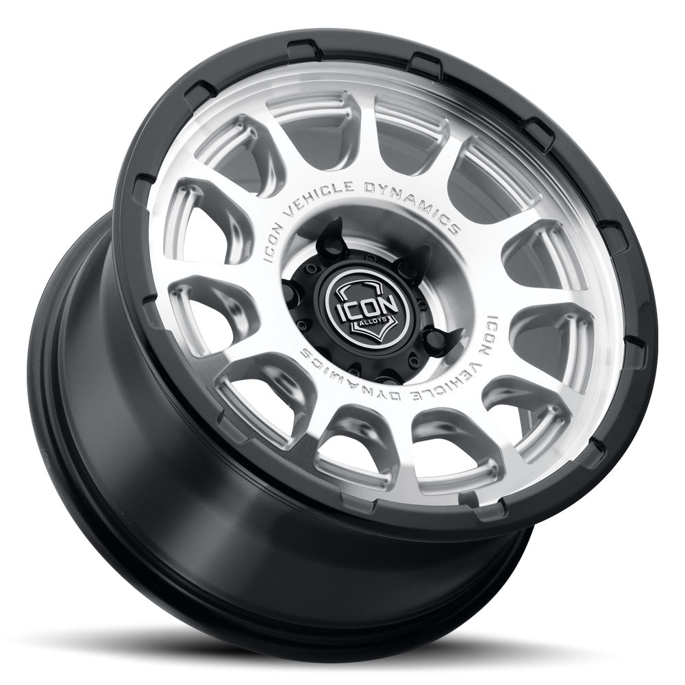 ICON Alloys Rancho Silver Machined w/ Gloss Black Lip 17x8.5 6x5.5 0mm Offset 4.75" BS