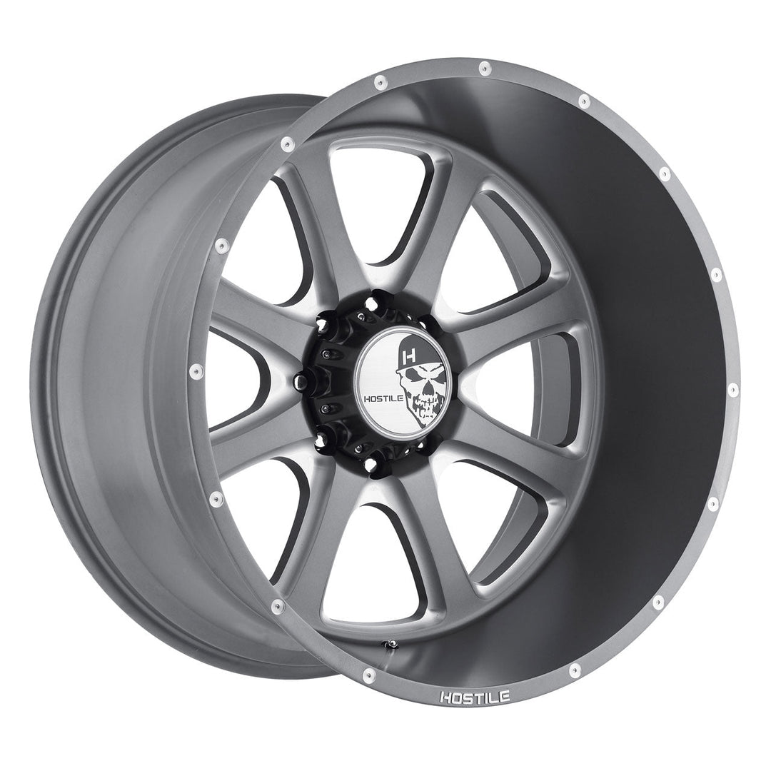 Hostile H105 Exile-8 | 20x12 | 8 On 180 | Offset -44 | Satin Graphite with CNC Machined Detailing | SKU H105-2012818047G