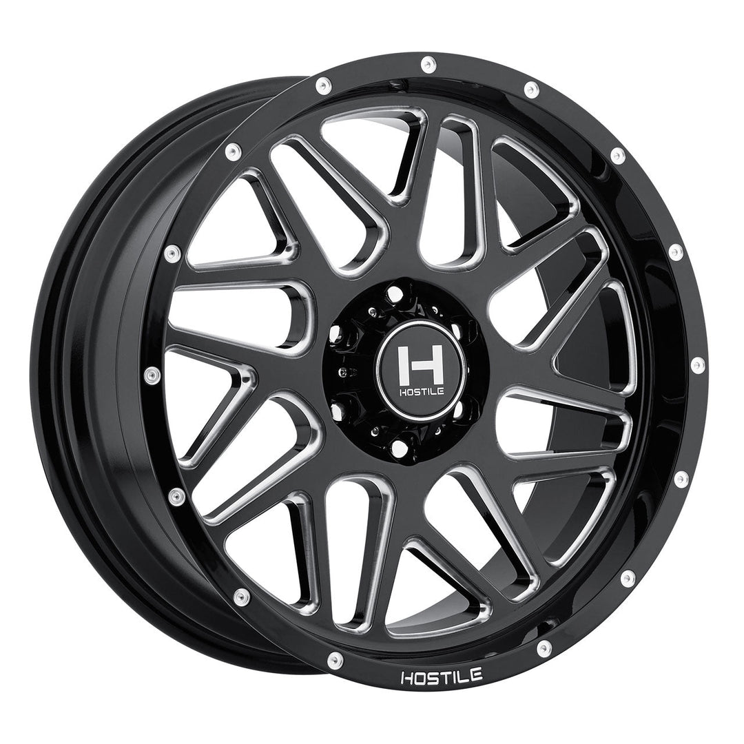 Hostile H108 Sprocket | 20x9 | 6 On 139.7 | Offset 10 | Gloss Black with Mill Cut Details | SKU H108-2090655055B