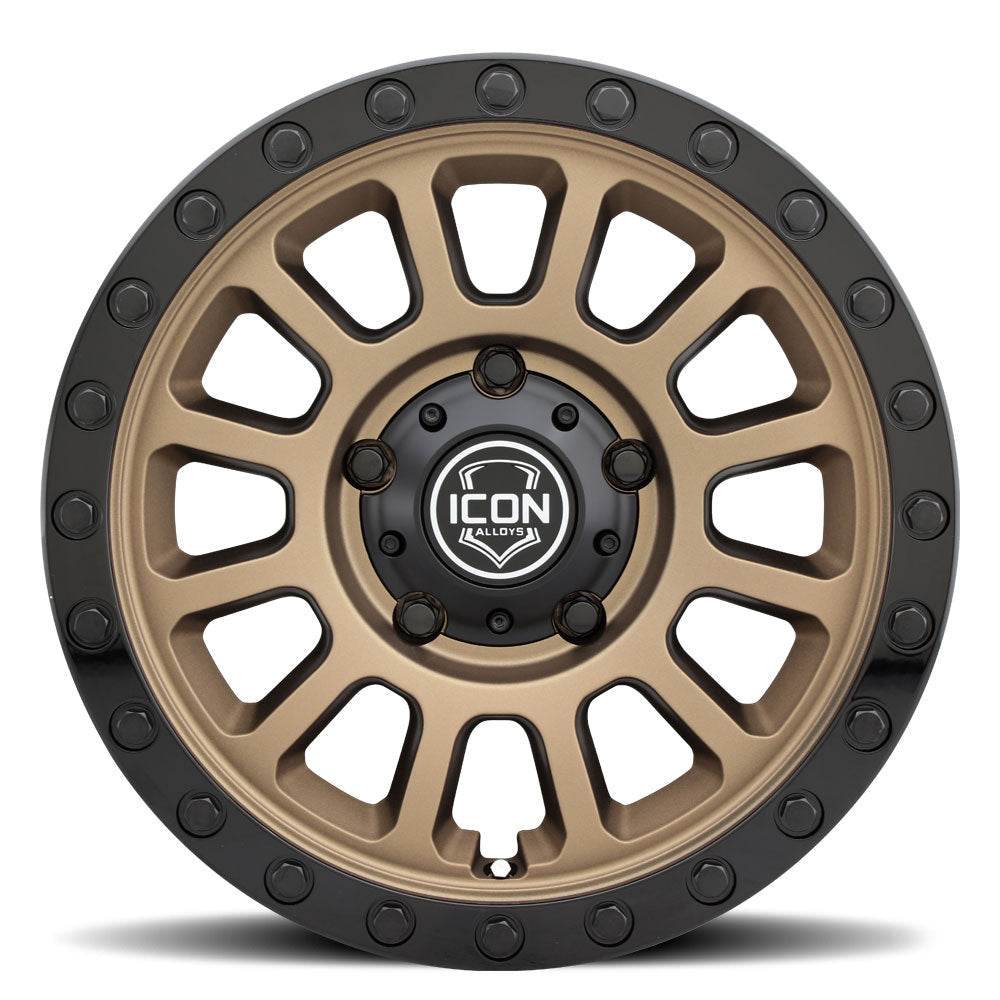 ICON Alloys Hulse Satin Bronze w/Gloss Black Lip & Bolts 17x8.5 5x150 25mm OS 5.75" BS