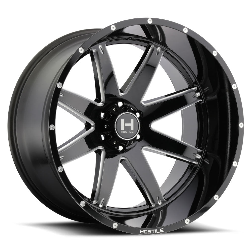 Hostile H109 Alpha | 22x12 | 6 On 135 | Offset -44 | Gloss Black with Mill Cut Details | SKU H109-2212613547B