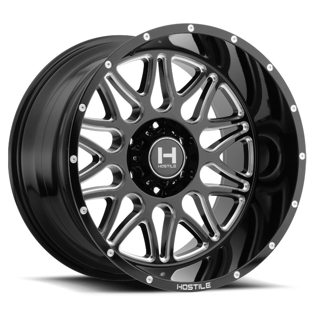 Hostile H111 Blaze | 22x10 | 6 On 135 | Offset -25 | Black with Milled (Blade Cut) Spokes | SKU H111-2210613545B