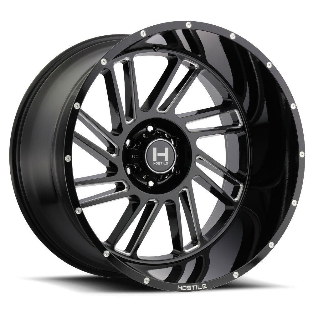 Hostile H110 Stryker | 20x9 | 8 On 165.1 | Offset 0 | Gloss Black with Mill Cut Details | SKU H110-2090816550B