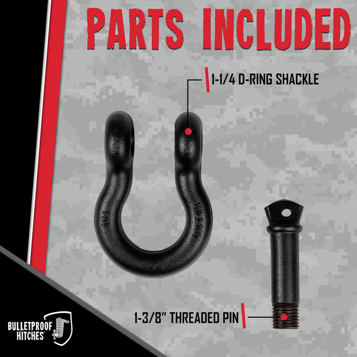 BulletProof Heavy Duty Recovery Shackle with 1-3/8" Threaded Pin Forged Steel