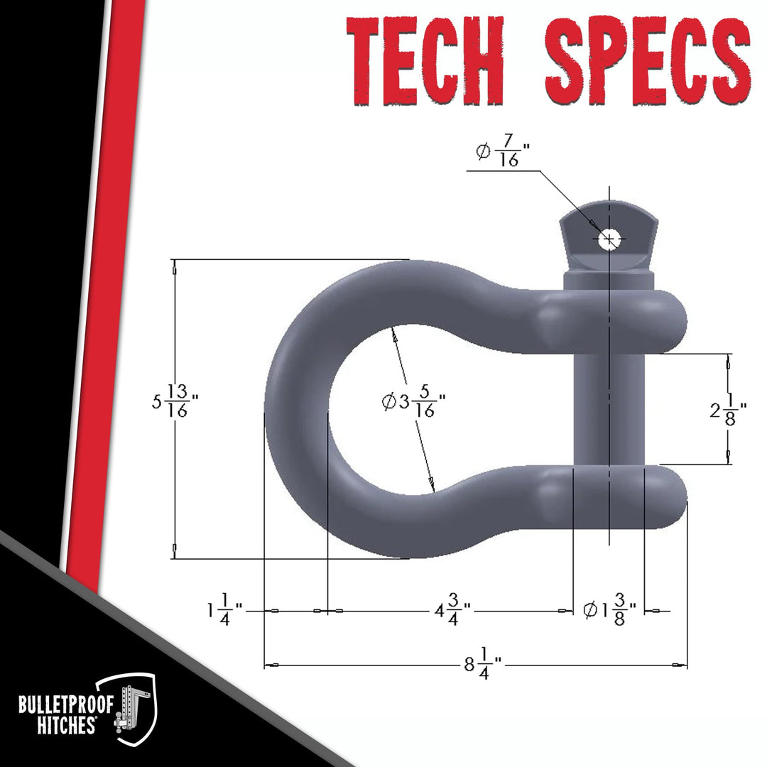 BulletProof Heavy Duty Recovery Shackle with 1-3/8" Threaded Pin Forged Steel