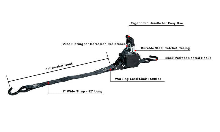 BulletProof Medium Duty 1" Auto Retractable Ratchet Strap (BPMDRSAUTO)