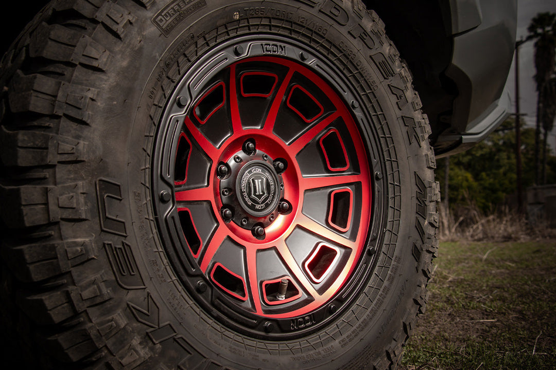 ICON Alloys Victory Satin Black w/Red 17x8.5 5x4.5 0mm Offset 4.75" BS (3017856547SBRT)
