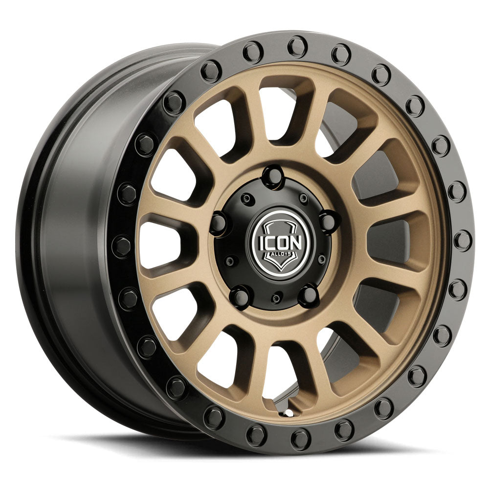 ICON Alloys Hulse Satin Bronze w/Gloss Black Lip & Bolts 17x8.5 5x150 25mm OS 5.75" BS