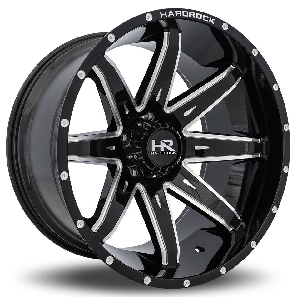 Hardrock Offroad H502 Painkiller Xposed | 22x12 | 8 On 165.1 | Offset -44 | Gloss Black with CNC Machined Detailing | SKU H502-221281144BM