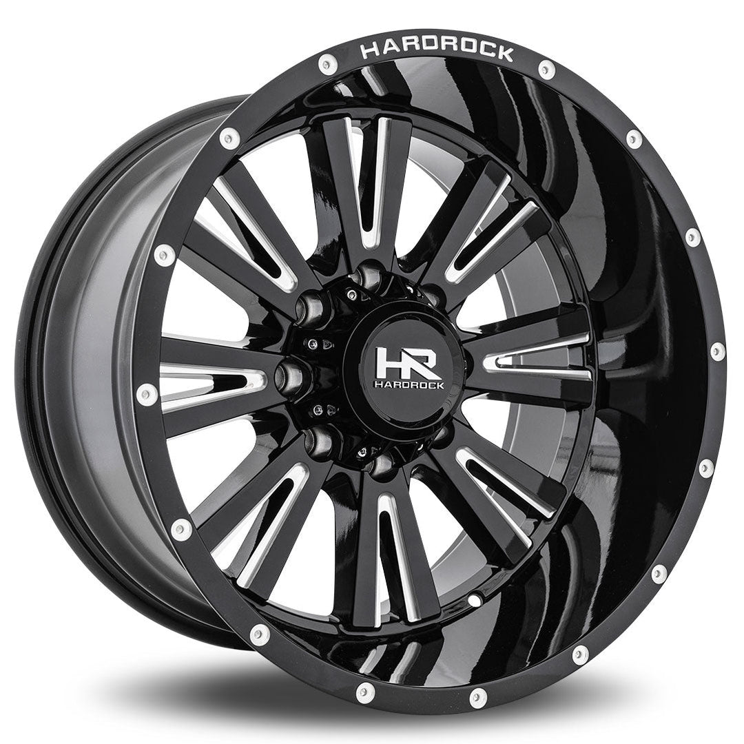 Hardrock Offroad H503 Spine Xposed | 20x10 | 8 On 165.1 | Offset -19 | Gloss Black with CNC Machined Detailing | SKU H503-201081119BM