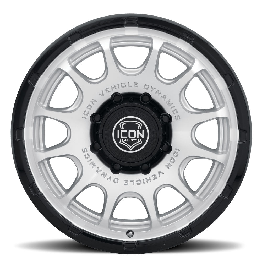 ICON Alloys Rancho Silver Machined w/ Gloss Black Lip 20x9 8x180 12mm Offset 5.5" BS