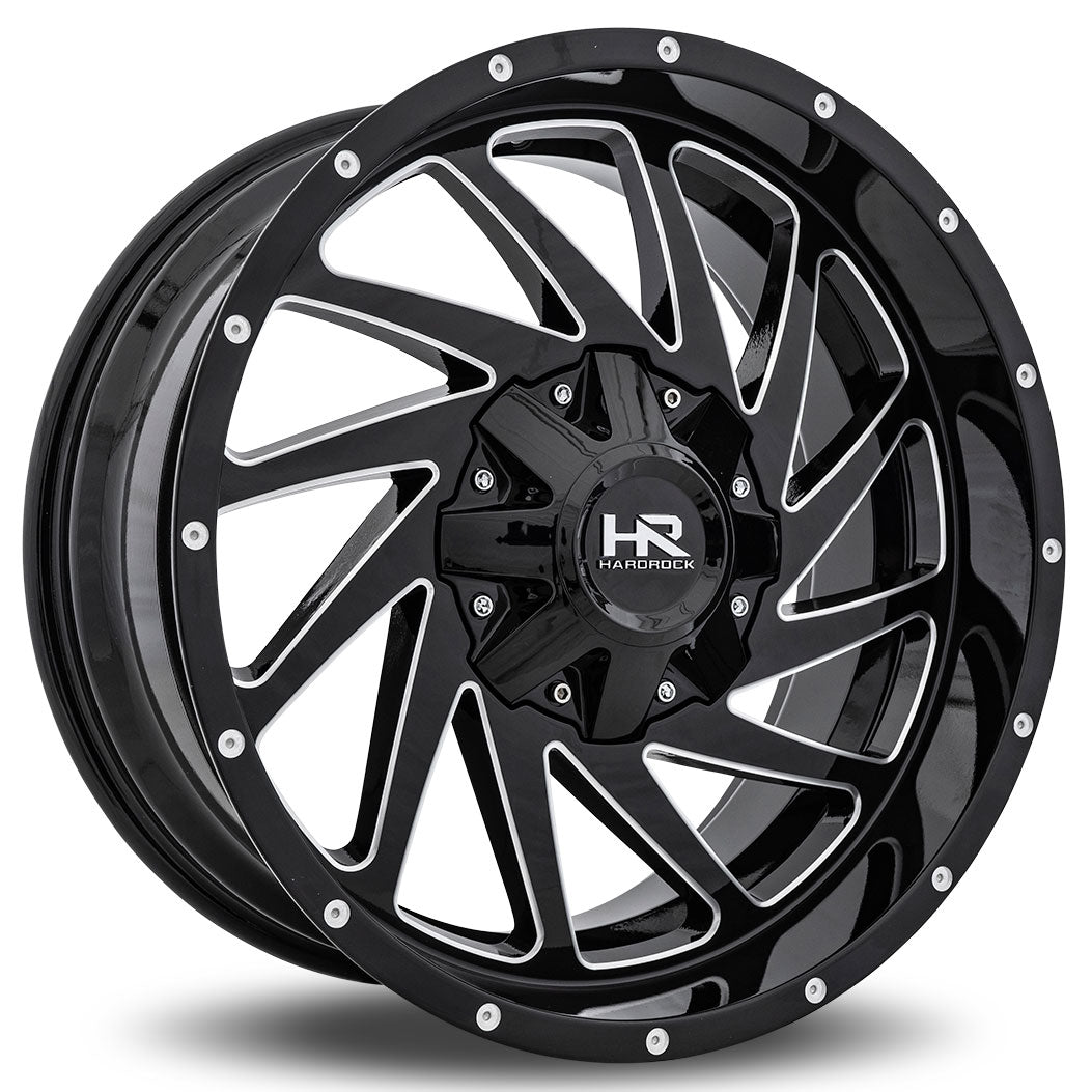 Hardrock Offroad H704 Crusher | 20x12 | 5 On 139.7/150 | Offset -44 | Gloss Black with CNC Machined Detailing | SKU H704-201297144GBM