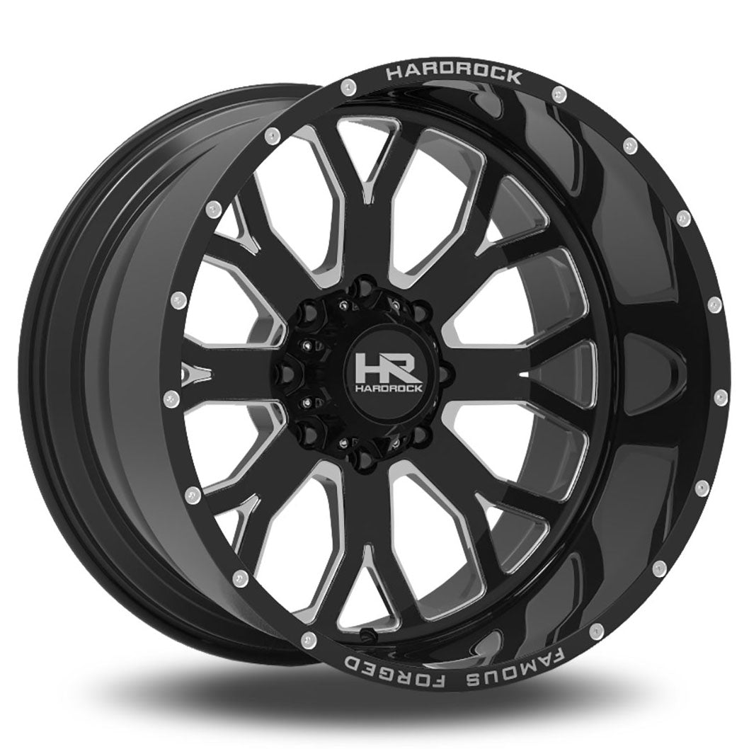 Hardrock Offroad H801 Famous Forged | 22x12 | 8 On 165.1 | Offset -51 | Gloss Black with CNC Machined Detailing | SKU H801-221281151BM