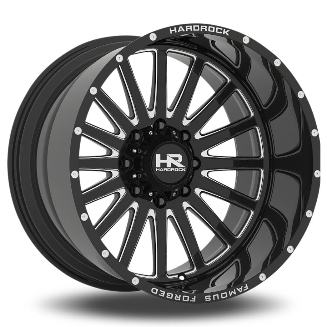 Hardrock Offroad H802 Famous Forged | 24x14 | 8 On 170 | Offset -76 | Gloss Black with CNC Machined Detailing | SKU H802-241470176BM