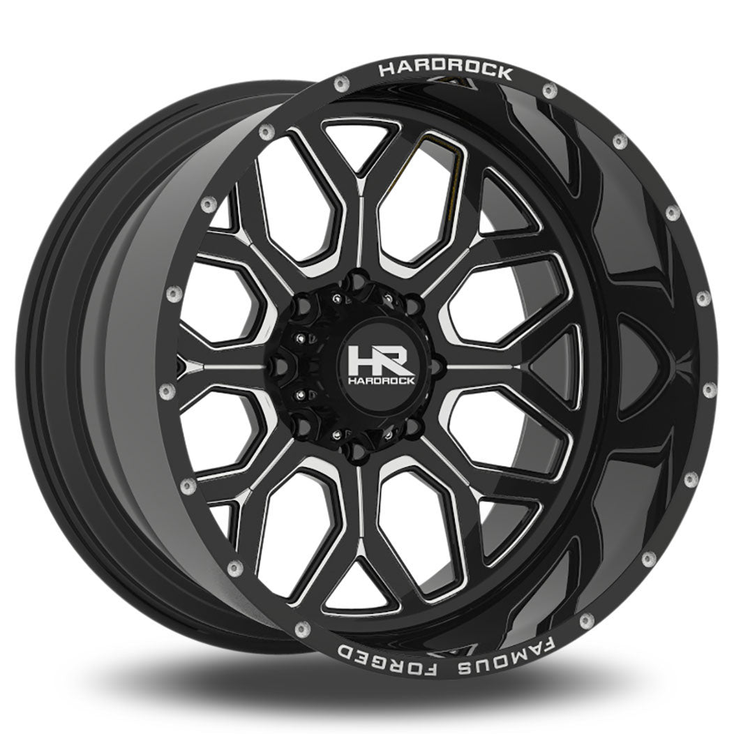 Hardrock Offroad H804 Famous Forged | 22x14 | 8 On 165.1 | Offset -76 | Gloss Black with CNC Machined Detailing | SKU H804-221481176BM