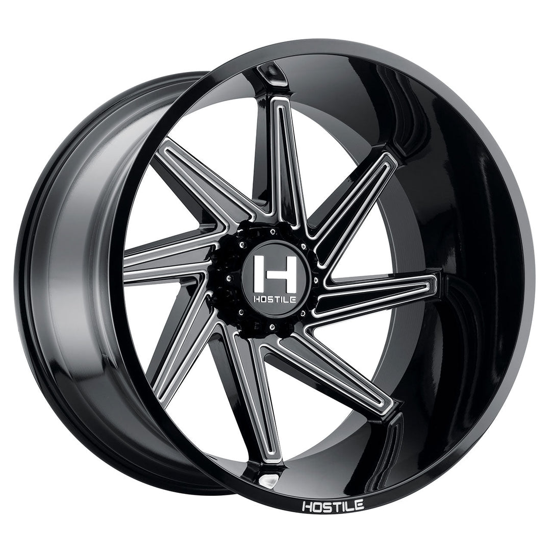 Hostile H119 Dagr | 24x12 | 8 On 180 | Offset -44 | Gloss Black with Mill Cut Details | SKU H119-2412818047B-R